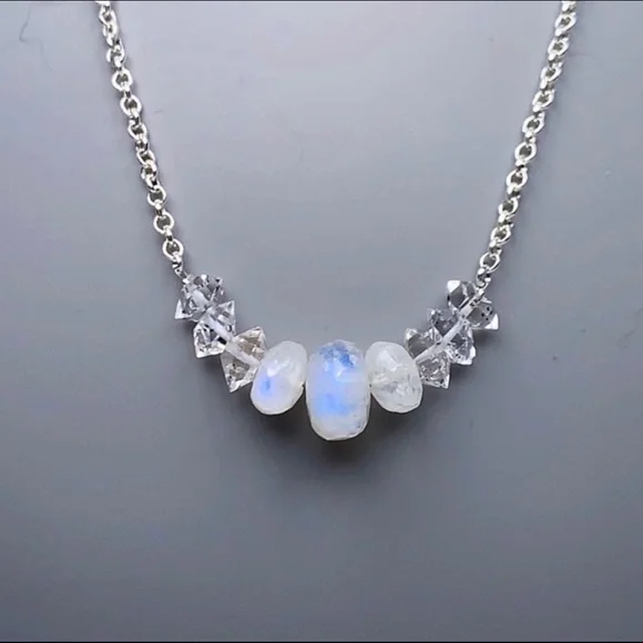 Hand Made Moonstone Diamond Necklace - Picture 4 of 4